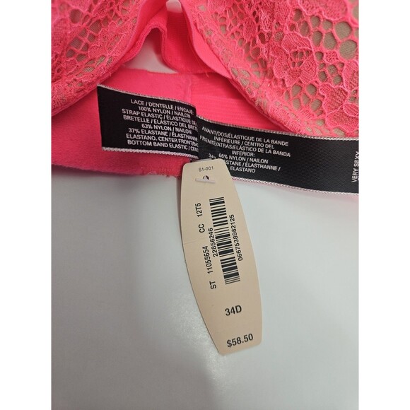 VICTORIA’S SECRET VERY SEXY PUSH UP PIGEONNANT NEON PINK LACE 34D NWT - Picture 3 of 7